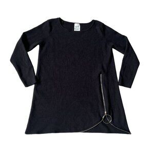 Fleur De Lis Black Long Sleeve Tunic Sweater With Zipper Detail Size L Soft